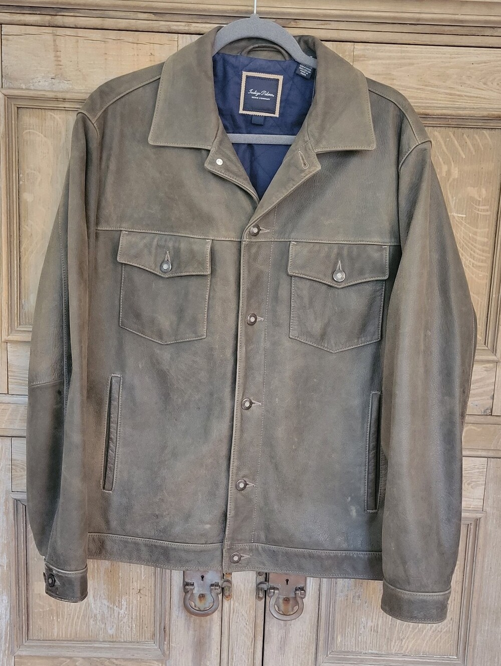 Vintage Tommy Bahama Indigo Palms Leather Trucker Jacket Mens Medium